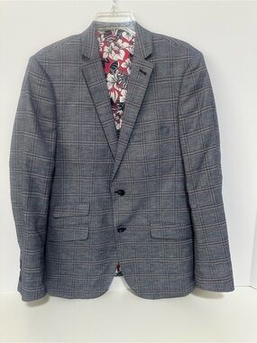 Paisley & Gray Gray Plaid Sport Coat with Red Floral Lining